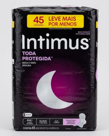 Absorvente Intimus Tripla Proteção Noite Suave Com Abas, Fluxo intenso, 45 unid