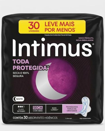 Absorvente Intimus Tripla Proteção Noite Seca Com Abas, Fluxo intenso, 30 unid