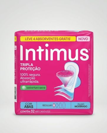 Absorvente Intimus Tripla Proteção Dia Seca Com abas, Fluxo Moderado, 32 unid