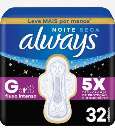 Absorvente Always Noite Seca com Abas 32 unidades