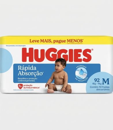 Fralda Huggies Rápida Absorção M 92 unidades