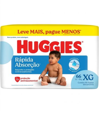  Fralda Infantil Huggies Rápida Absorção XG 66 unidades